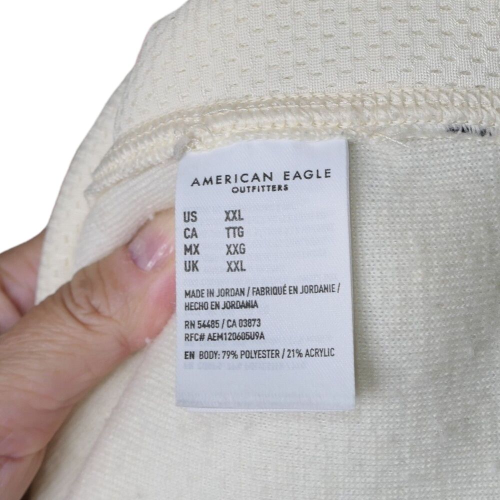 American Eagle Women's Sherpa Pullover Jacket Size XXL Ivory / Neon Piping EUC - Picture 6 of 7